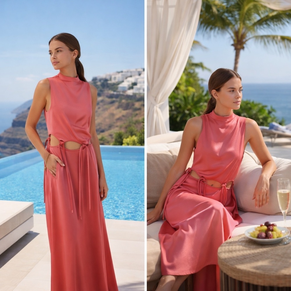 NWT Anna Quan Josie satin Maxi Dress in Raspberry (Pink Coral) Size 6
